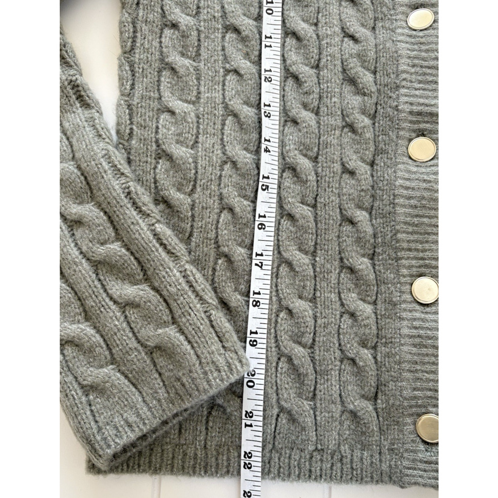Abercrombie & Fitch Cable Crew Cardigan Sweater Olive Green Gold Buttons Cozy S - Picture 10 of 10